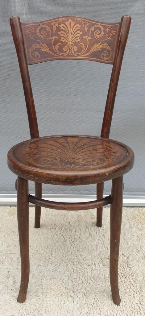 Bistro chair pyroengraved motif 1900 Art Nouveau