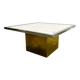 Brute travertine coffee table with brass base and chrome edges, France 1970s.