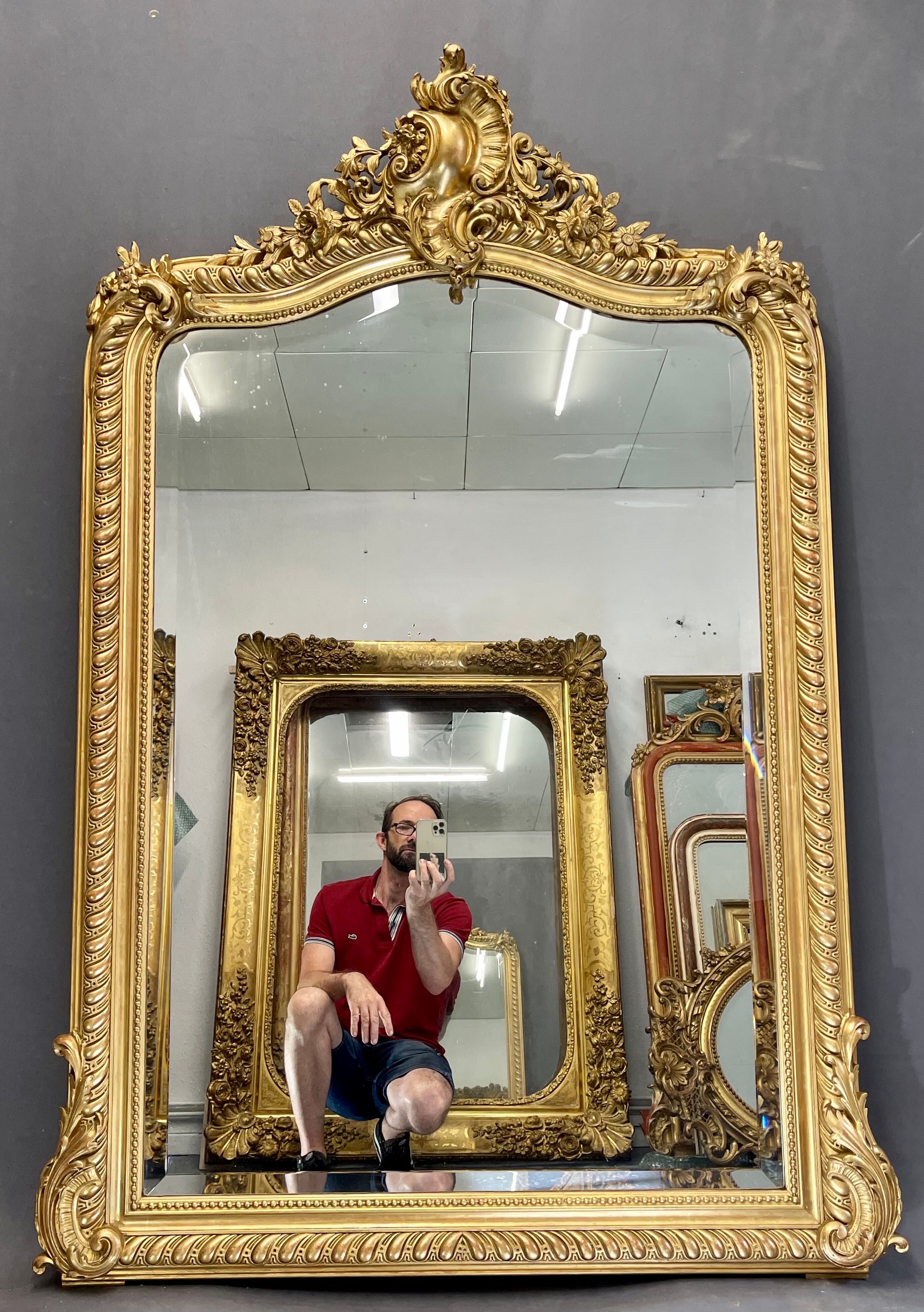 Miroir 156x106 ancien XIXè,dorure à la feuille d’or