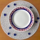 Old cake/mignardise dish on pedestal in Sarreguemines earthenware