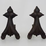 Pair of cast iron fireplace andirons. France, 19th century.