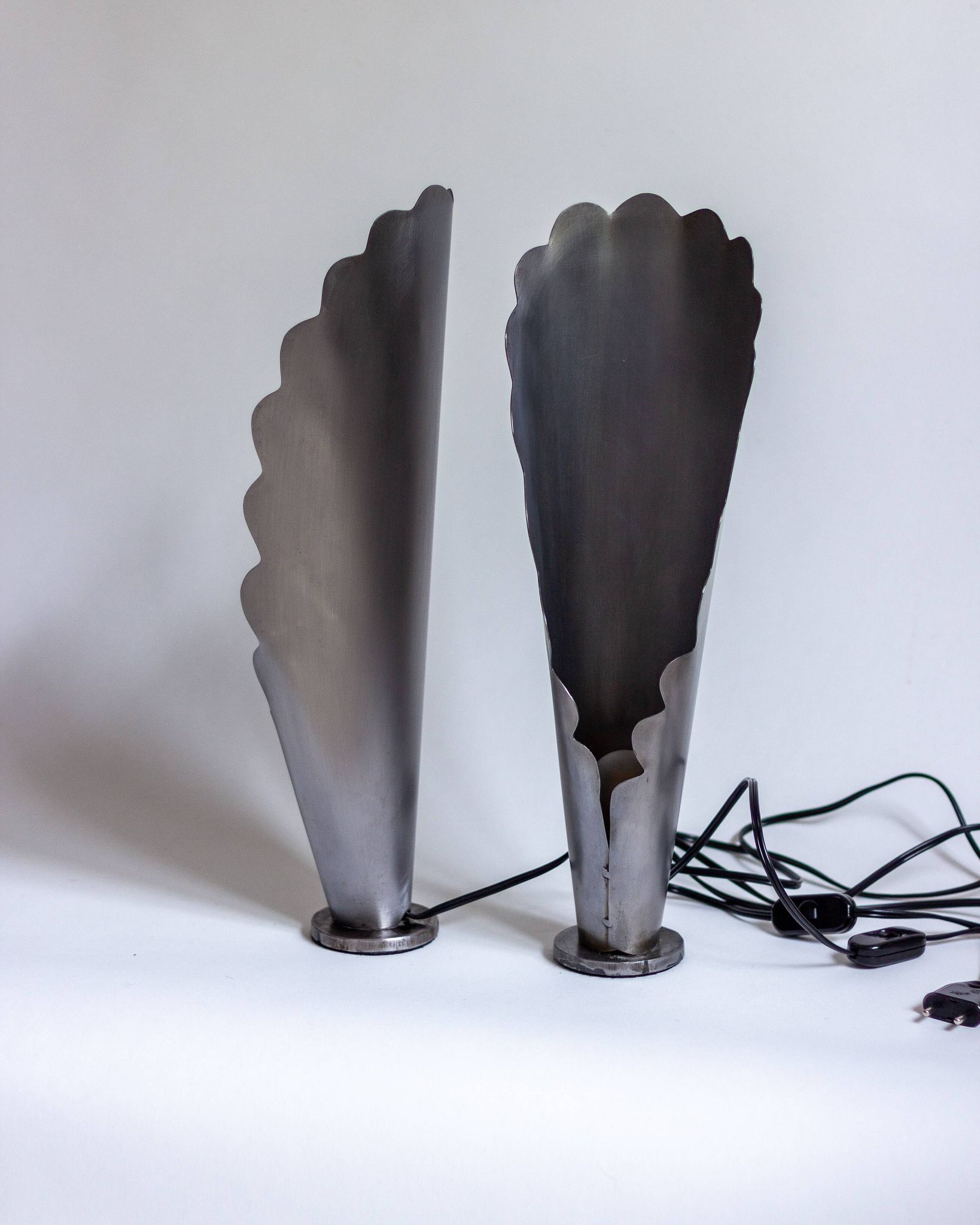Pair of brushed steel lamps⎮60s, 70s