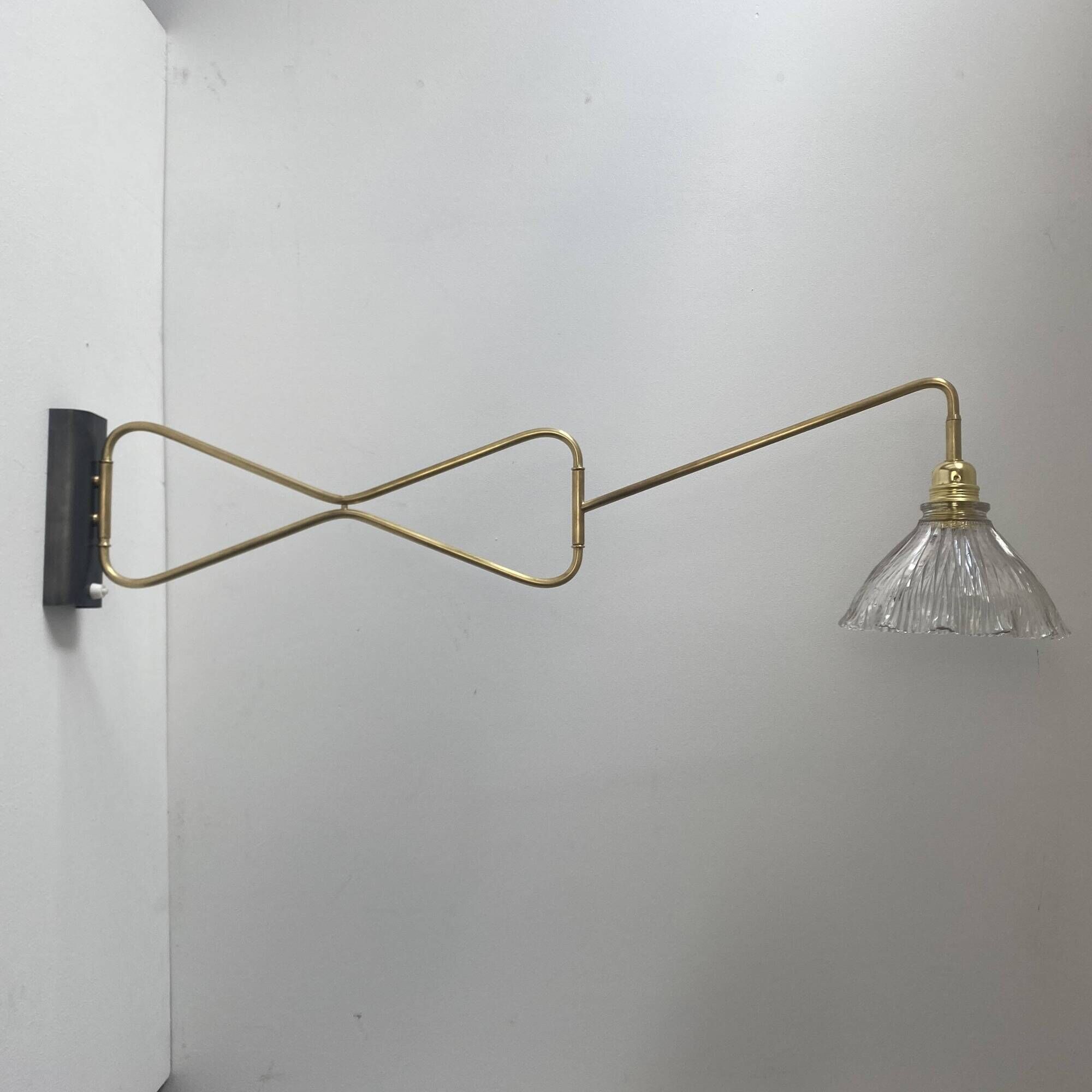 Old brass and prismatic glass xxl stem lamp