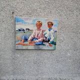 Oil on canvas, painting of young men.