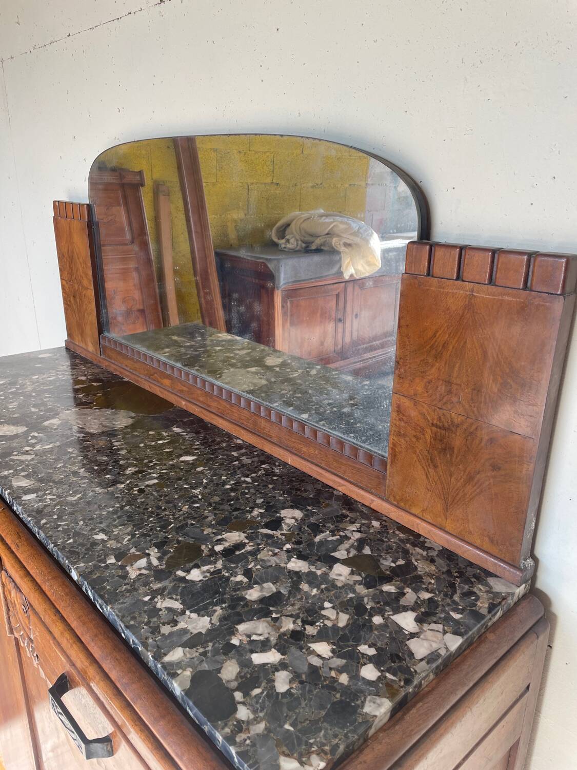 Vintage marble sideboard with mirror from the 1930s