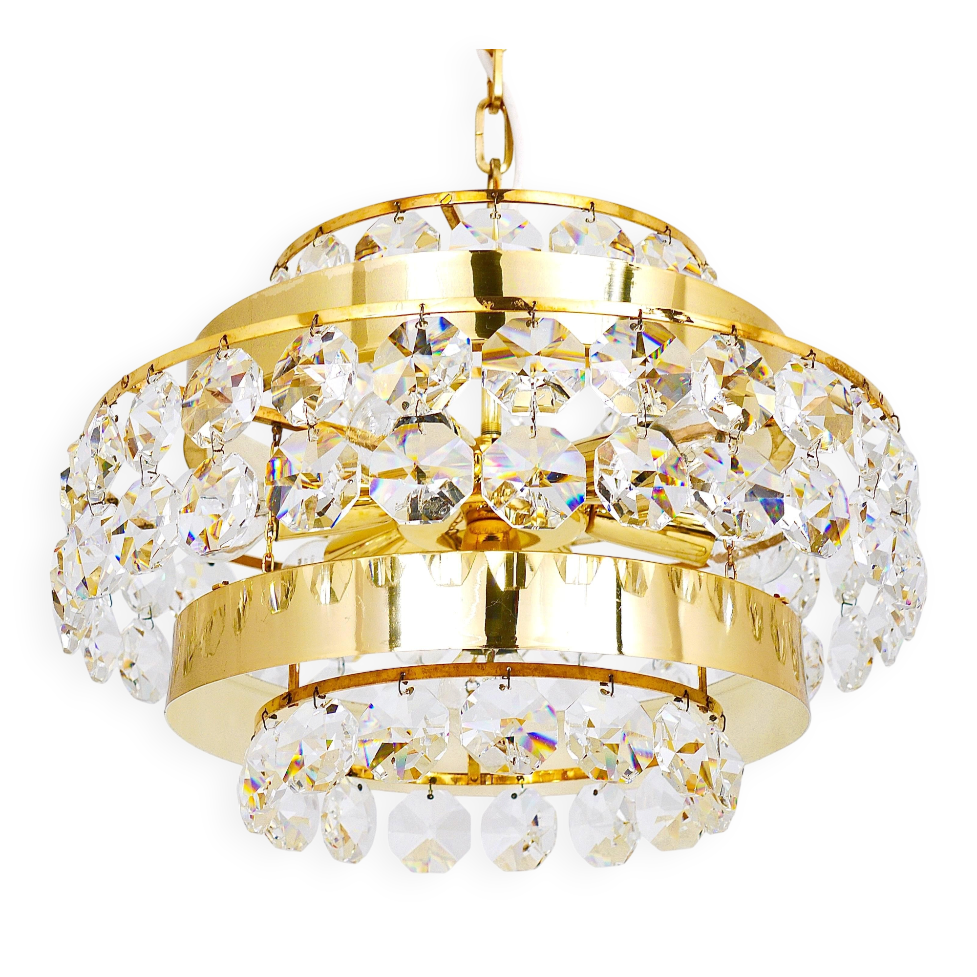 Lustre Bakalowits Vienna in gilded brass and diamond crystals, Austria, 1970