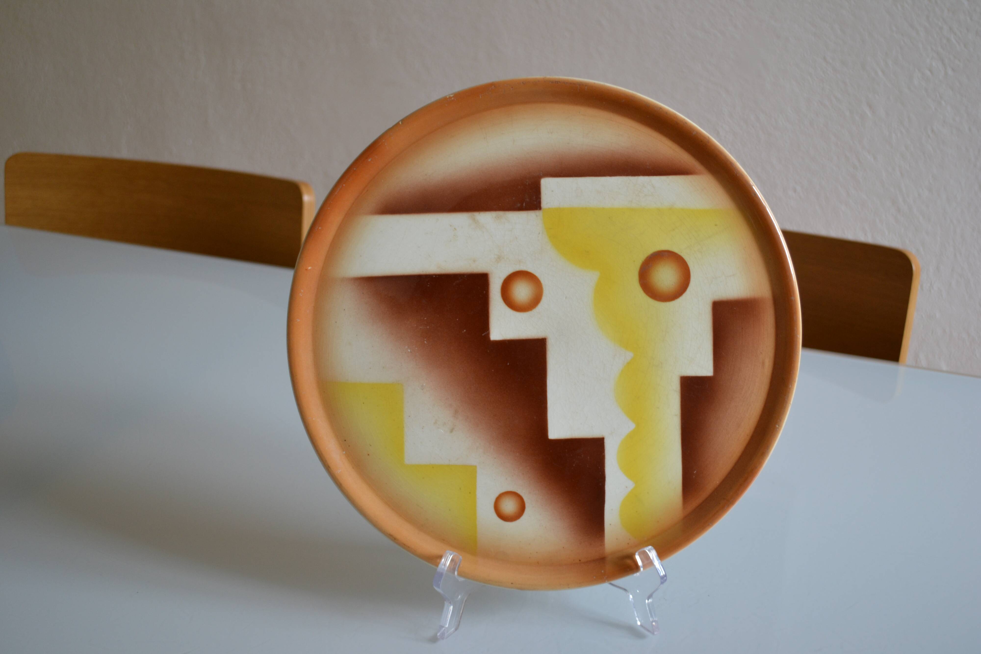 Art deco ceramic dish with geometric decor
