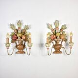Pair of Italian hand-carved and painted wooden sconces