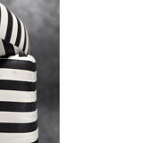 Mid-century modern Scandinavian rounded armchairs with black and white stripes, 1960s.