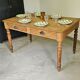 Farmhouse table, solid oak wood, raw finish, shell handles, for 6 people.