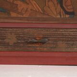 Small Japanese cabinet with sliding doors, Kabuki decoration, made of paulownia wood, early Showa period, circa 1926–1970.