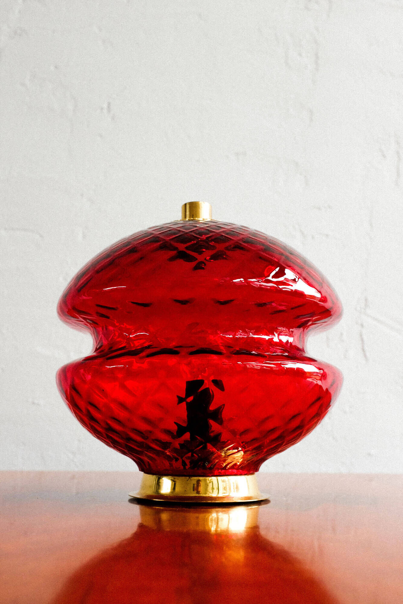 Vintage Czechoslovak Red Glass Table Lamp by Jablonecké Sklárny, 1970s