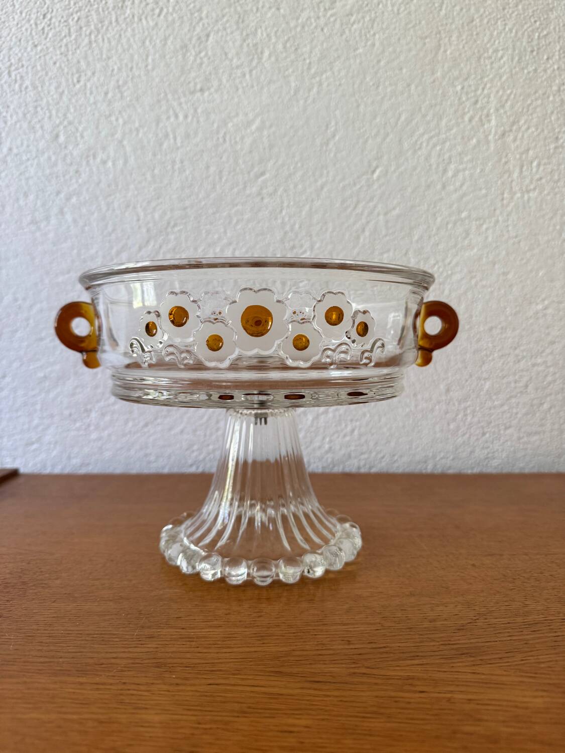 60s crystal glass footed bowl