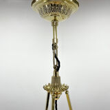 Pendentif unique en albâtre Art déco sur chaînes en laiton Tchécoslovaquie années 1930