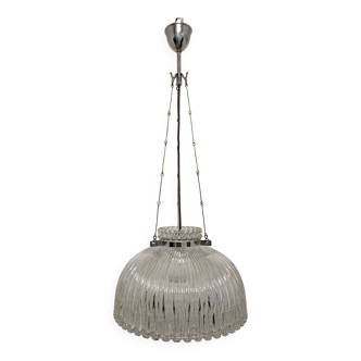 XL dome suspension light made of blown glass by Limburg, Germany, circa 1960.