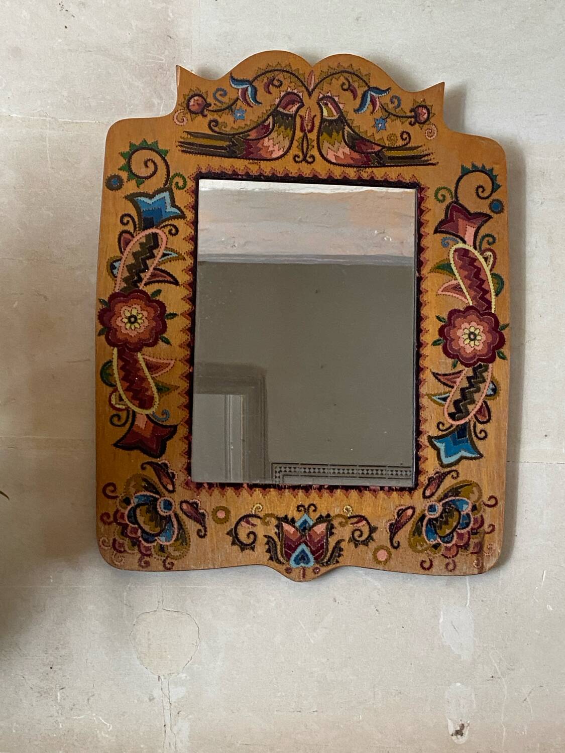 Small mirror in colored marquetry – 1970s – 48 x 36.5 cm