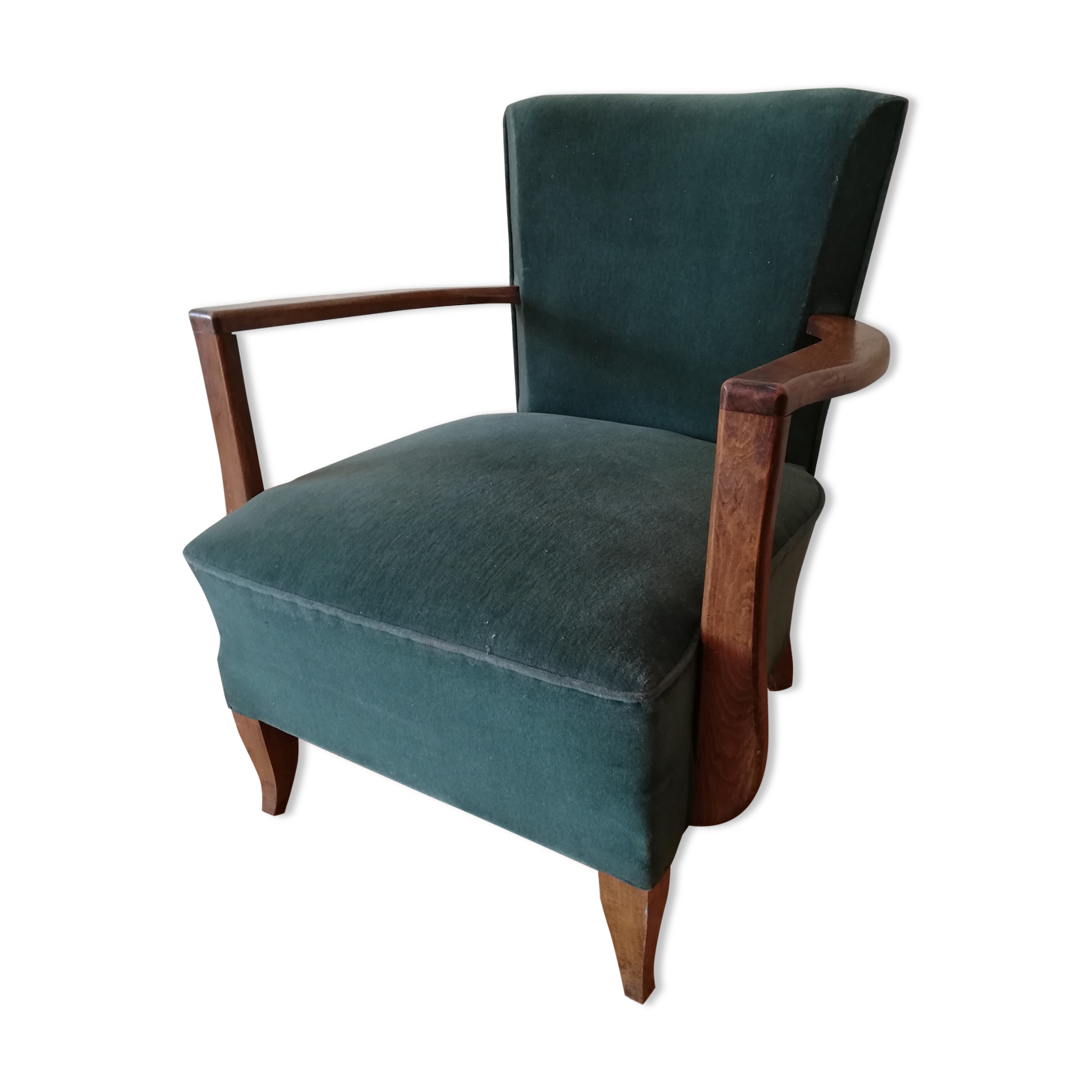Fauteuil des années 50 velours vert