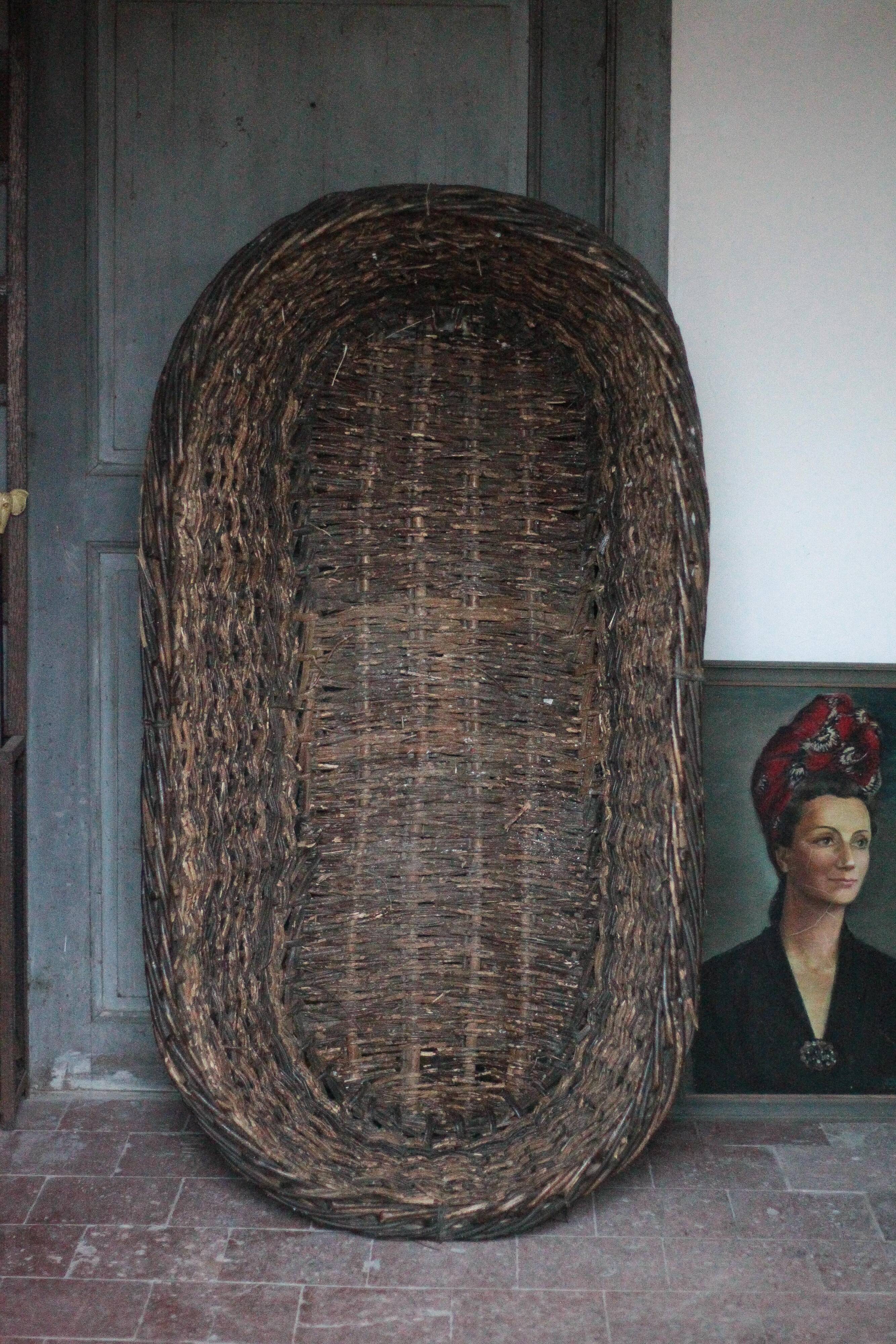 XXL woven basket antique, wicker basket, storage, baker's tool