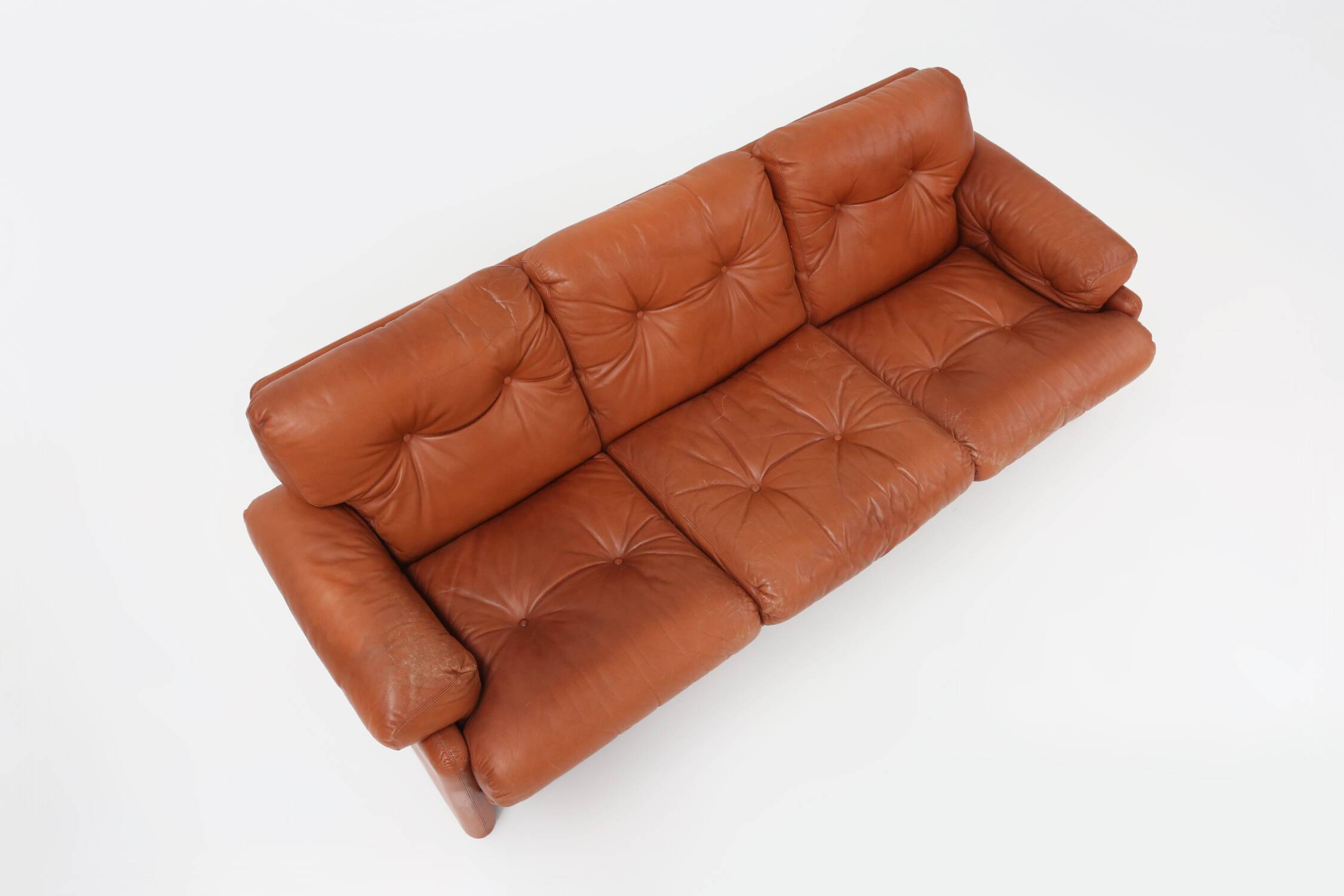 Brown leather 3-seater sofa Coronado by Tobia Scarpa for B&B Italia, Italy ca. 1960