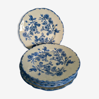 6 assiettes à dessert, motif bleu vaisselle ancienne