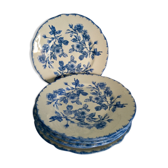 6 assiettes à dessert, motif bleu vaisselle ancienne