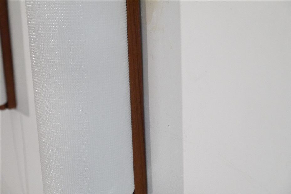 Pair of vintage Scandinavian wall lights in teak and acrylic 1970