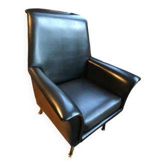 Vintage 60's armchair in black skai.