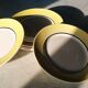 6 flat plates Orchies Moulin des loups jaunes with black edging