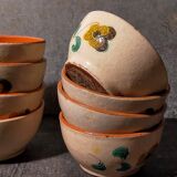 PRODUCT POP UP CHRISTMAS 2022 Four small potter's bowls in vintage enamelled earth