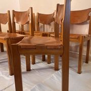 Chaises vintage en orme et cuir par Maison Regain, années 1970, lot de 6