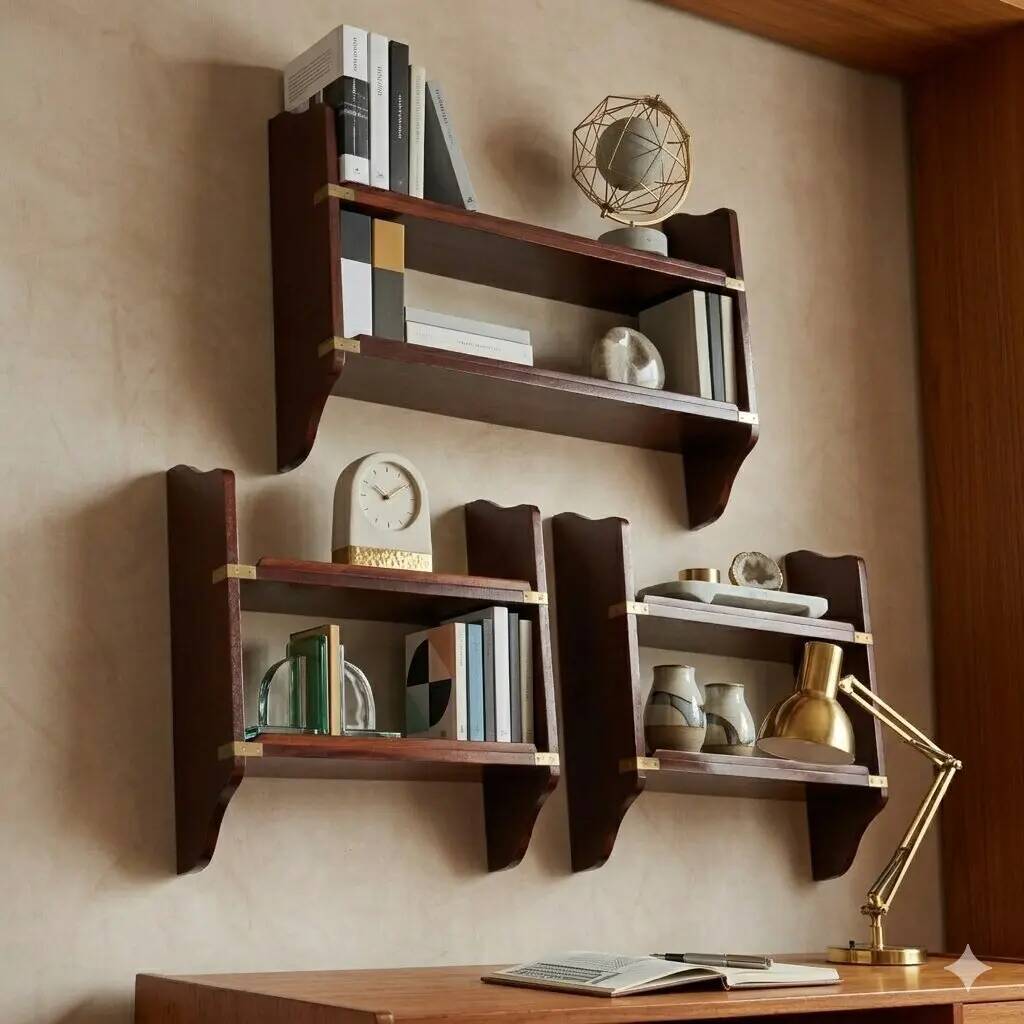 Antique marine-style shelves in mahogany veneer, Italy, 20th century.