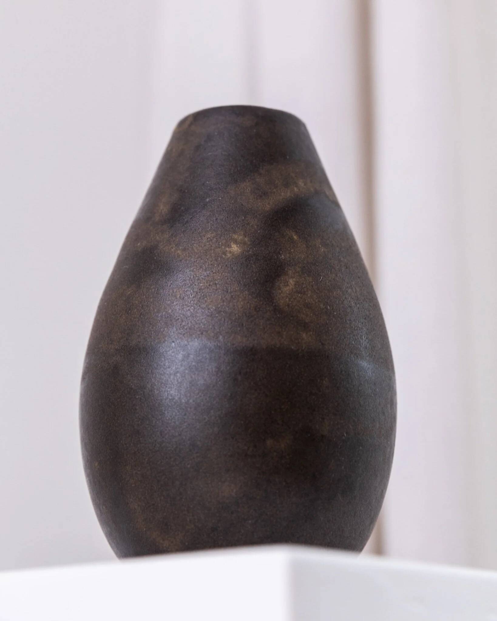 Dark brown ceramic Studio Keramik vase by Elisabeth Dunker, organic mid-century 1960s