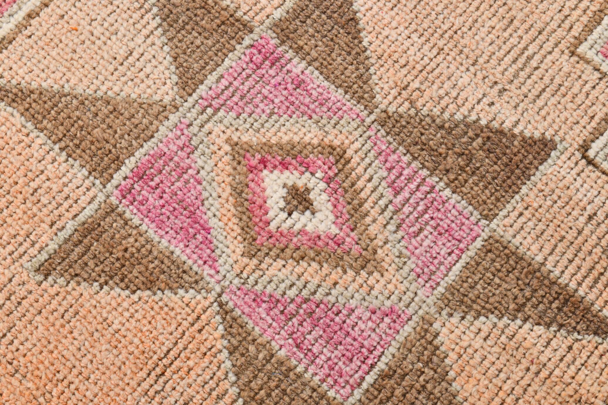 3x10 Pink & Brown Stars Pattern Vintage Runner Rug, 94x320Cm