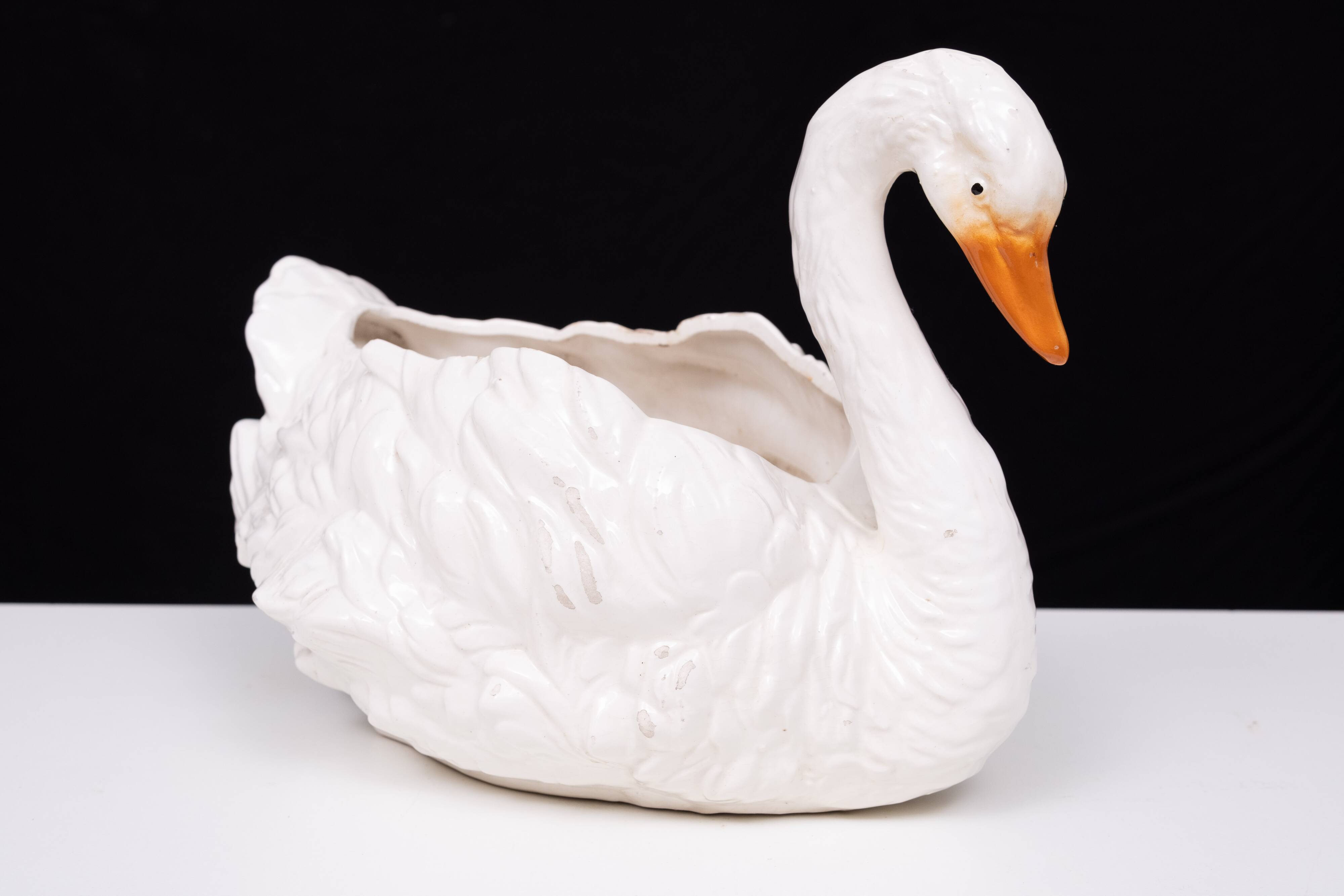 Antique Capodimonte Ceramic Swan jardiniere 1880
