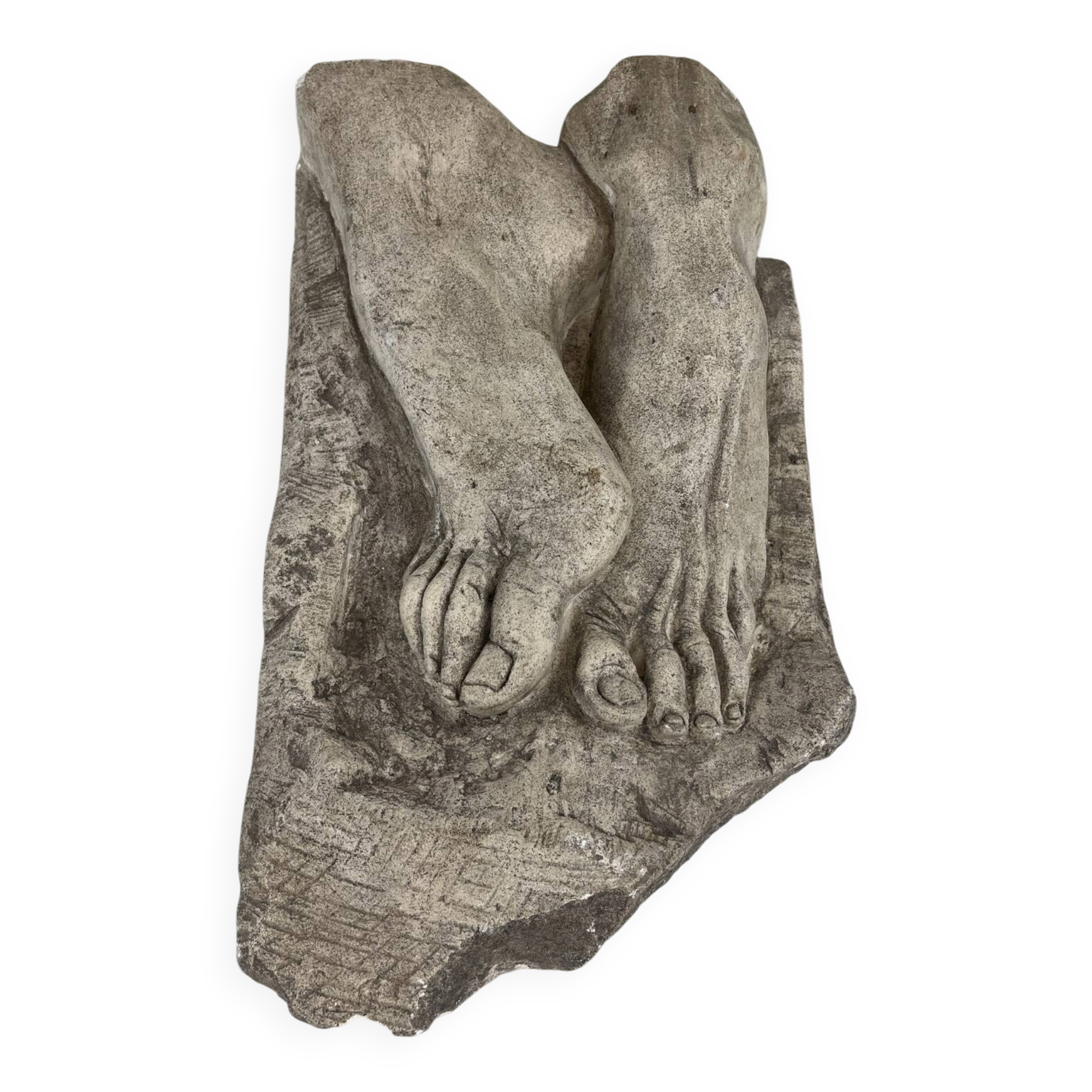 Stone sculpture, two feet on a block, signed D. Paillot.