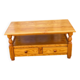Colonial coffee table in solid pine with 2 drawers