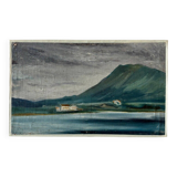 Oil painting on canvas "Mountain, village and river" no. 45