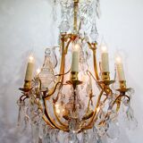 12-light bronze and crystal cage chandelier