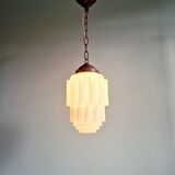 Art Deco pendant light, Skyscraper, white opaline, 1920s-30s