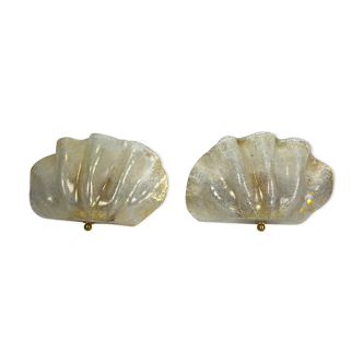 Pair of wall sconces in shell-shaped murano glass from the 70s