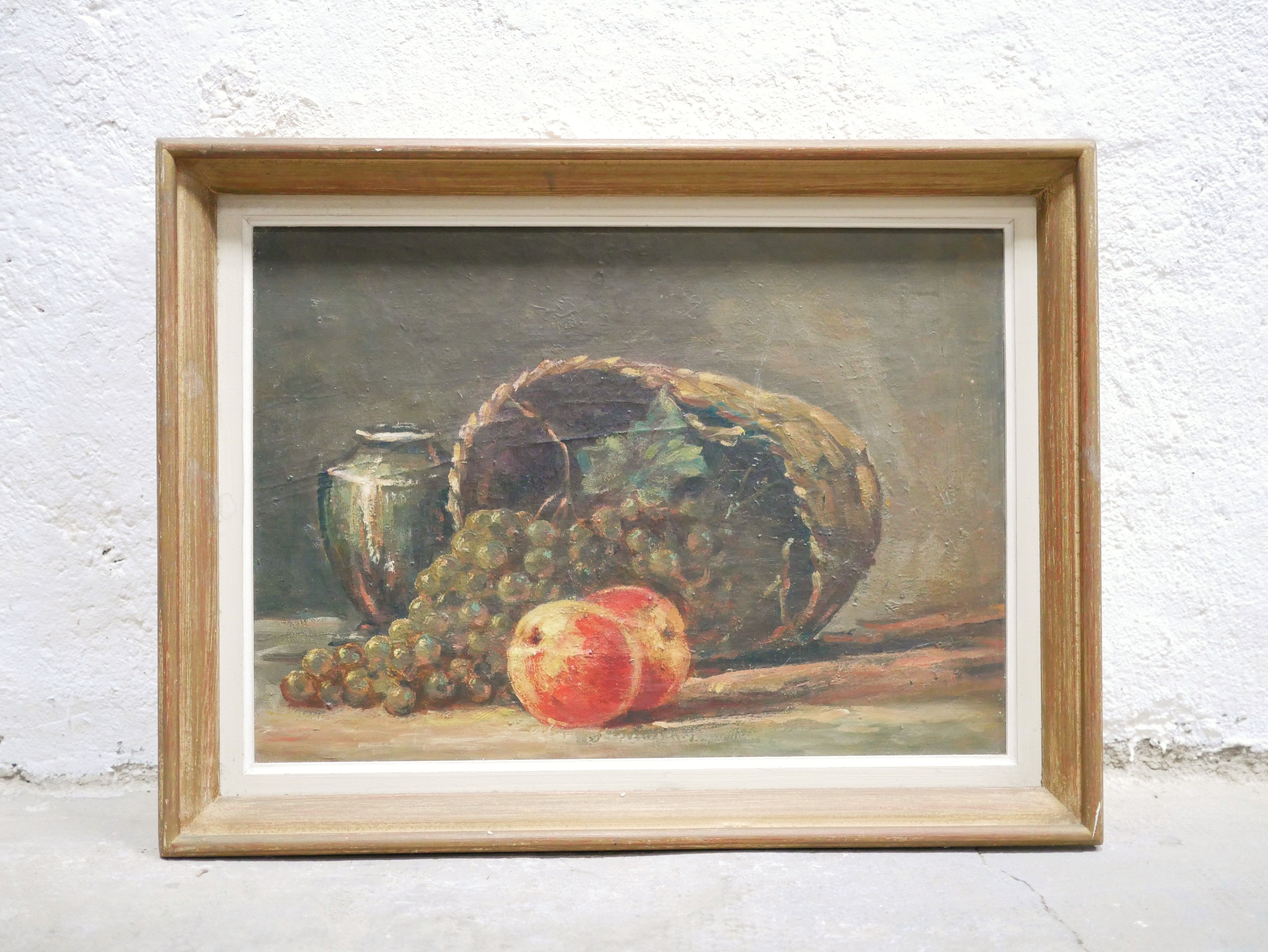 Old painting, still life, oil on panel