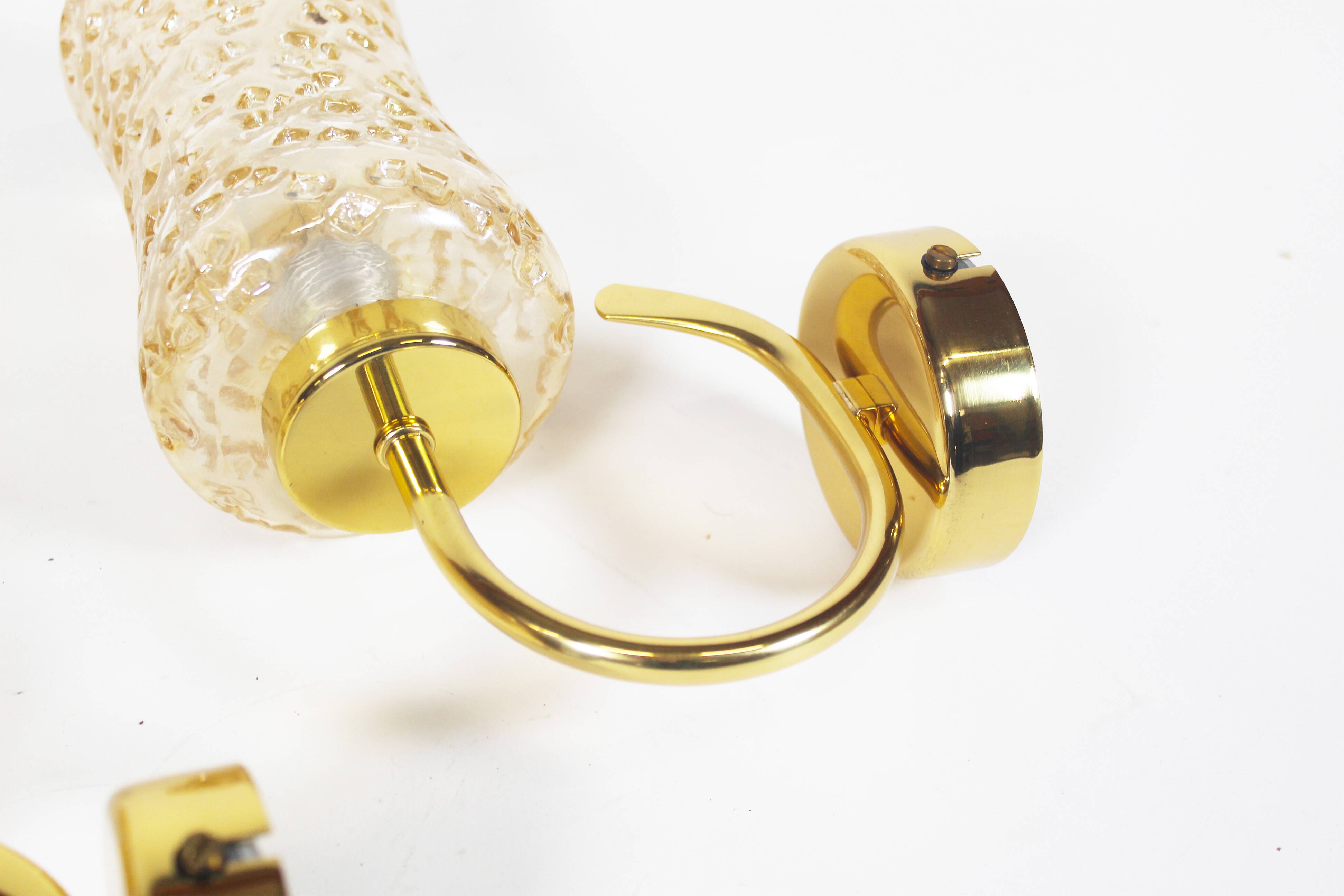 Set of two vintage brass and amber glass wall lamps by Wila Leuchten