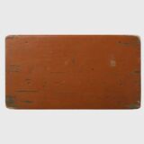 French rustic low church stool in terracotta painted wood, ca. 1900