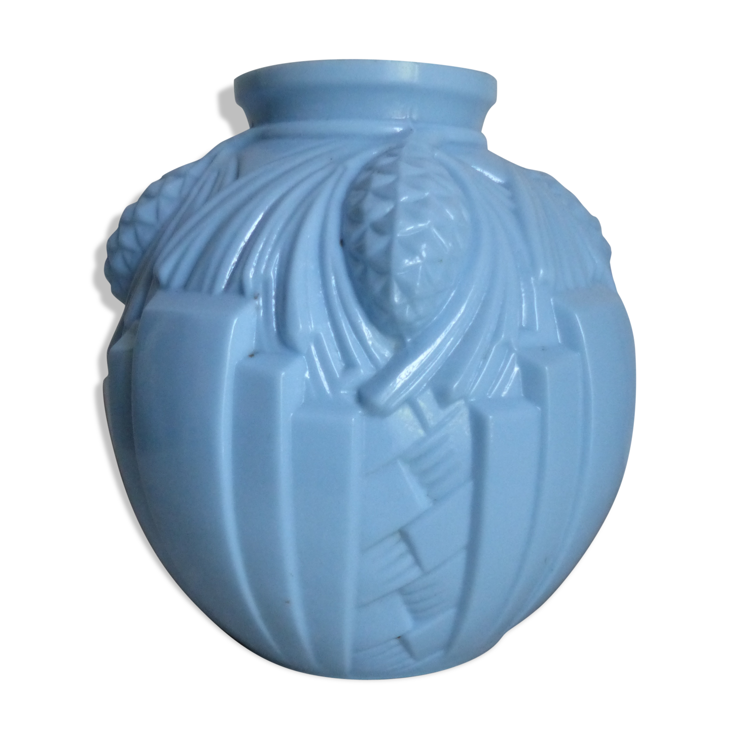 Blue opaline ball vase, art deco era