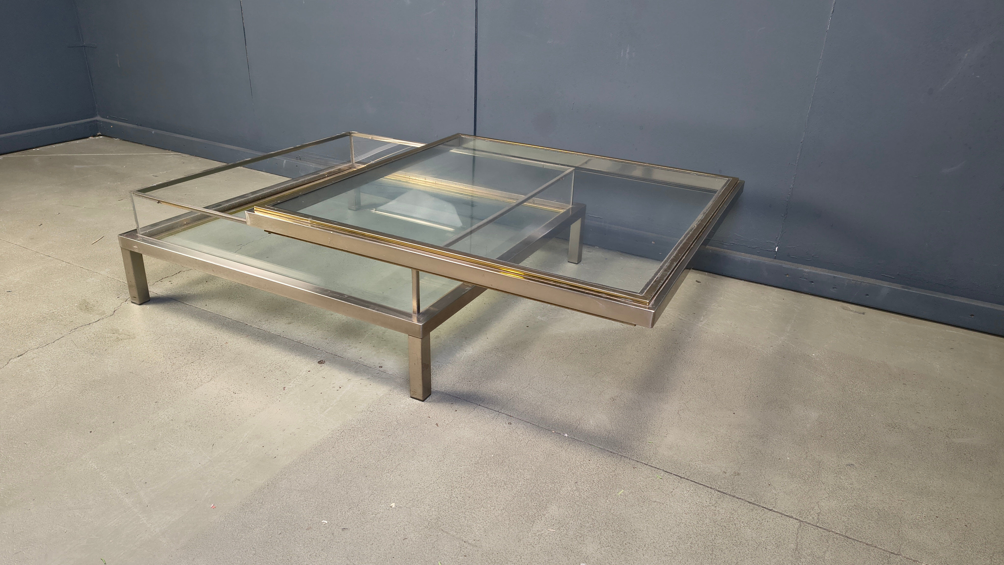 Table basse vintage à plateau coulissant, années 1970