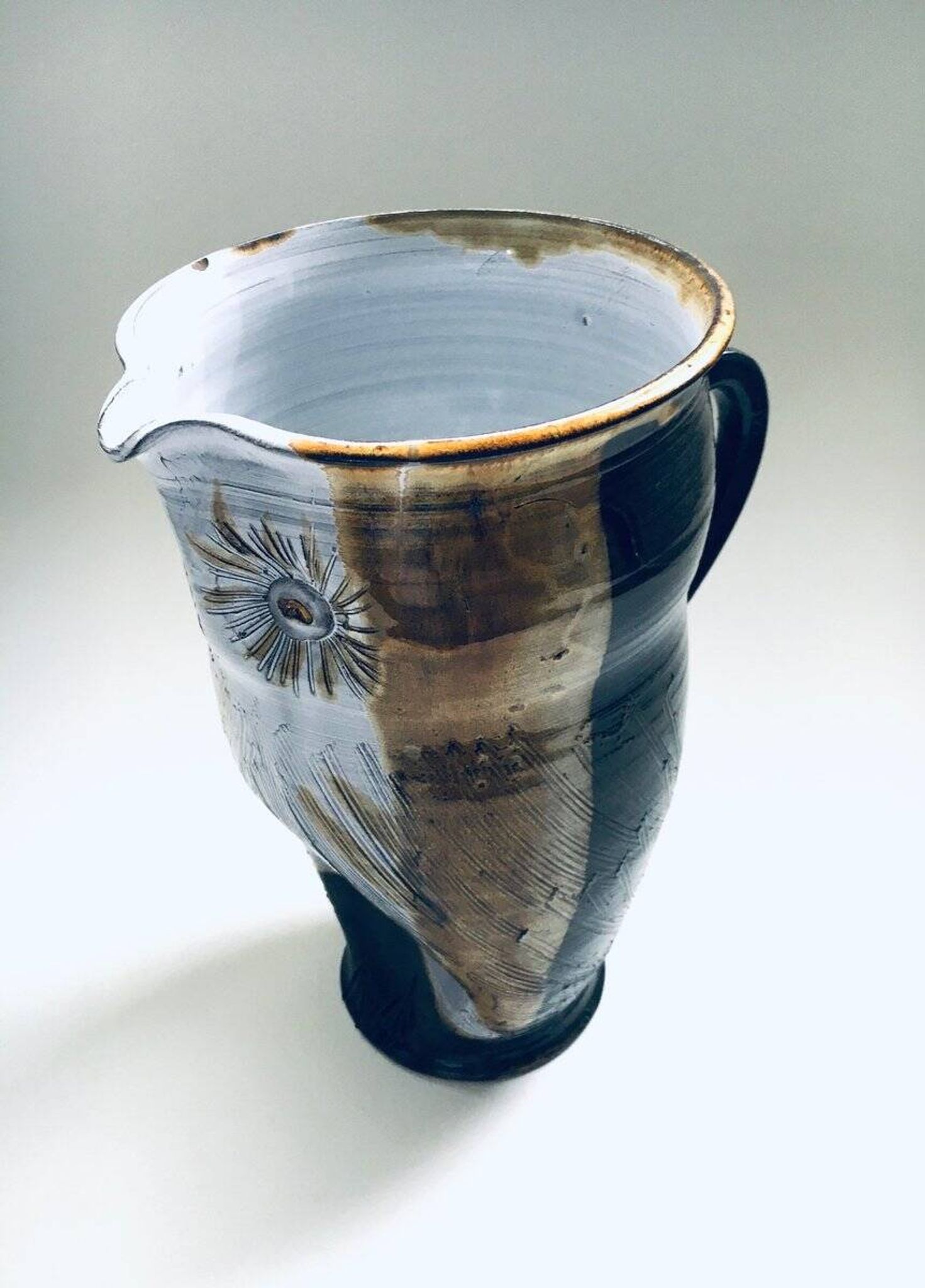 Vintage Studio Art Pottery Owl Decanter Jug by Tavares, 1970s