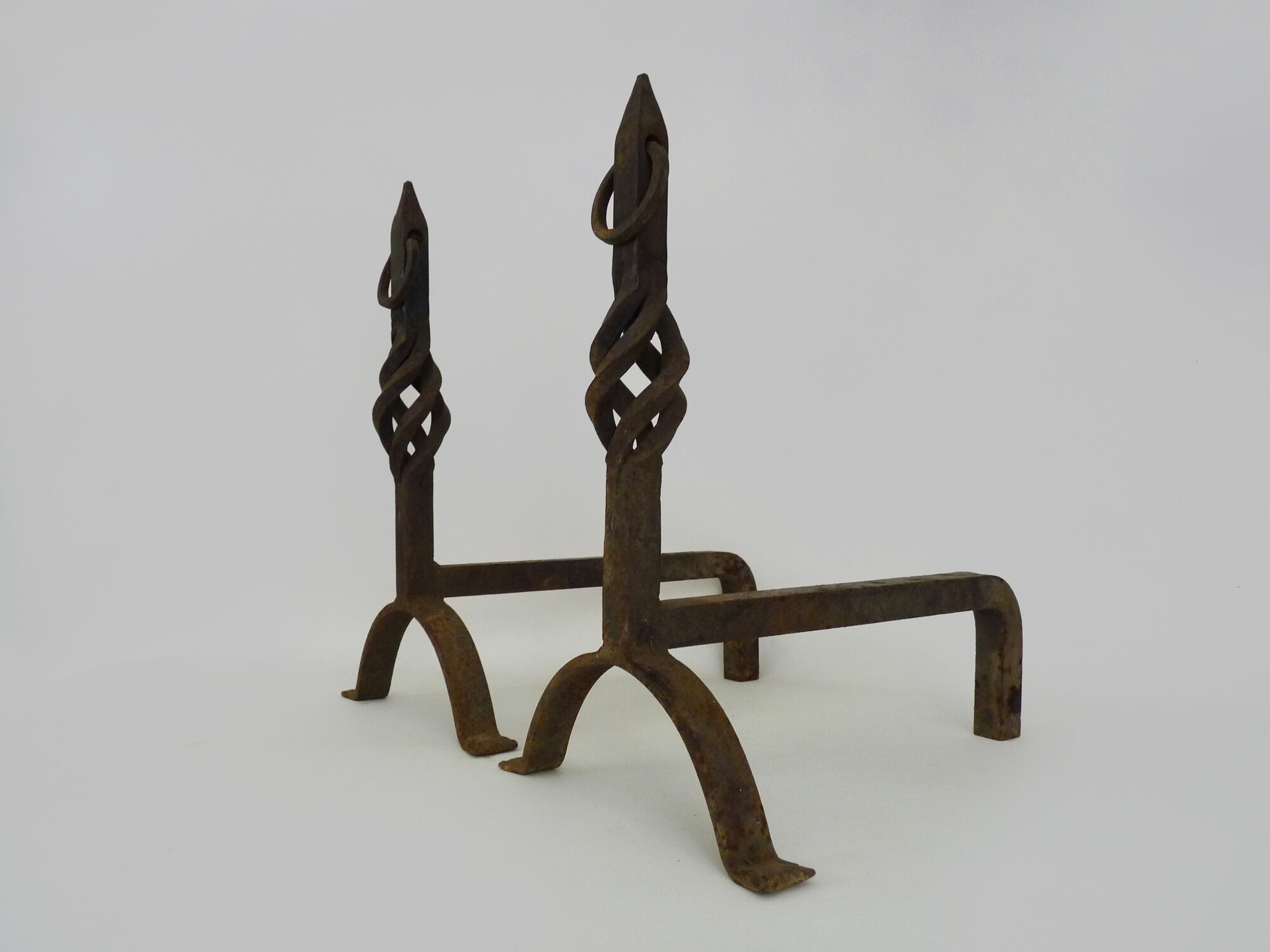 Large pair of cast iron chimney chenets. France 19th century