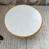 Round coffee table white ceramic and wood