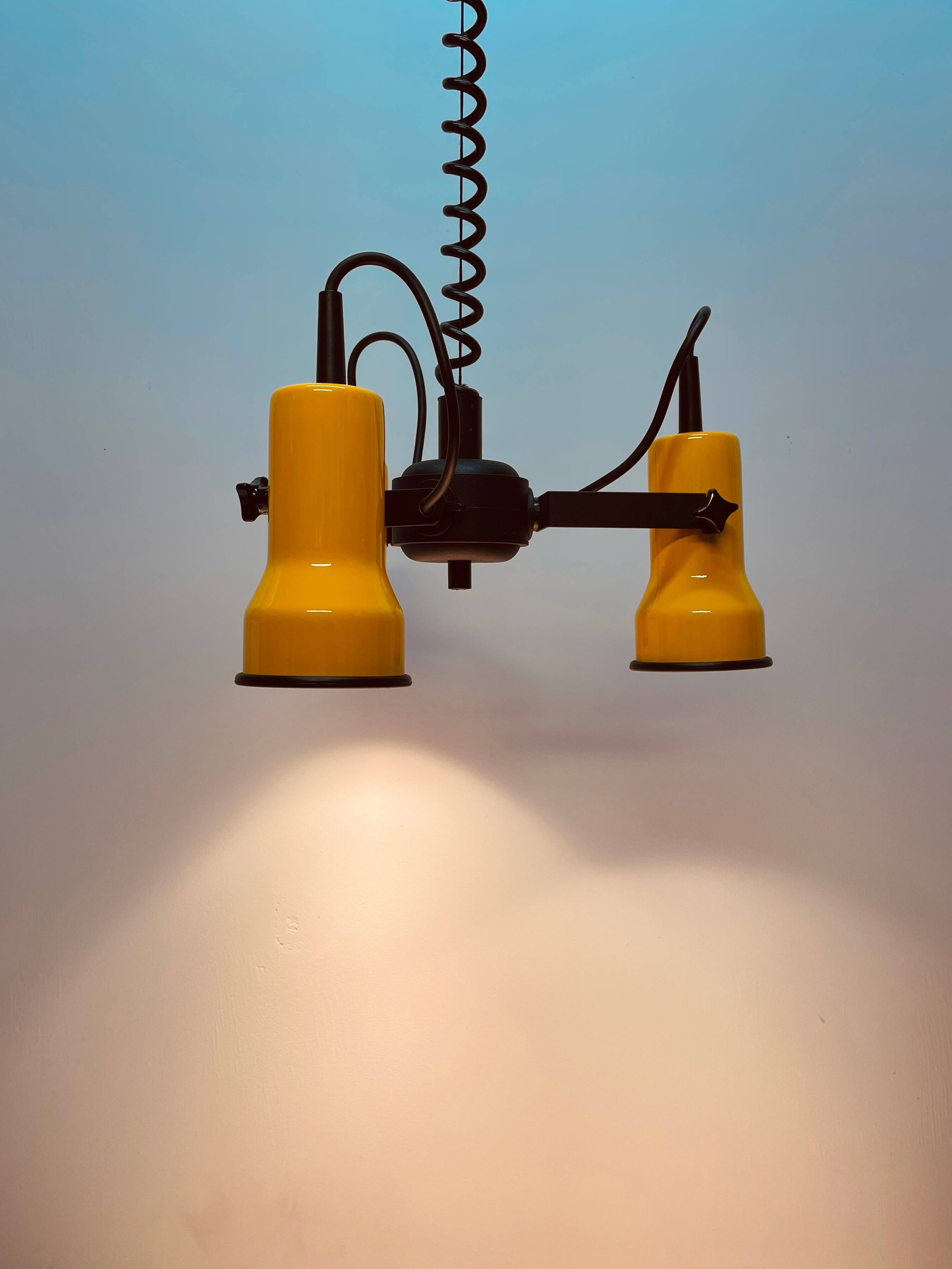 Yellow three-bulb hanging lamp, Mand Eurolux, 1970