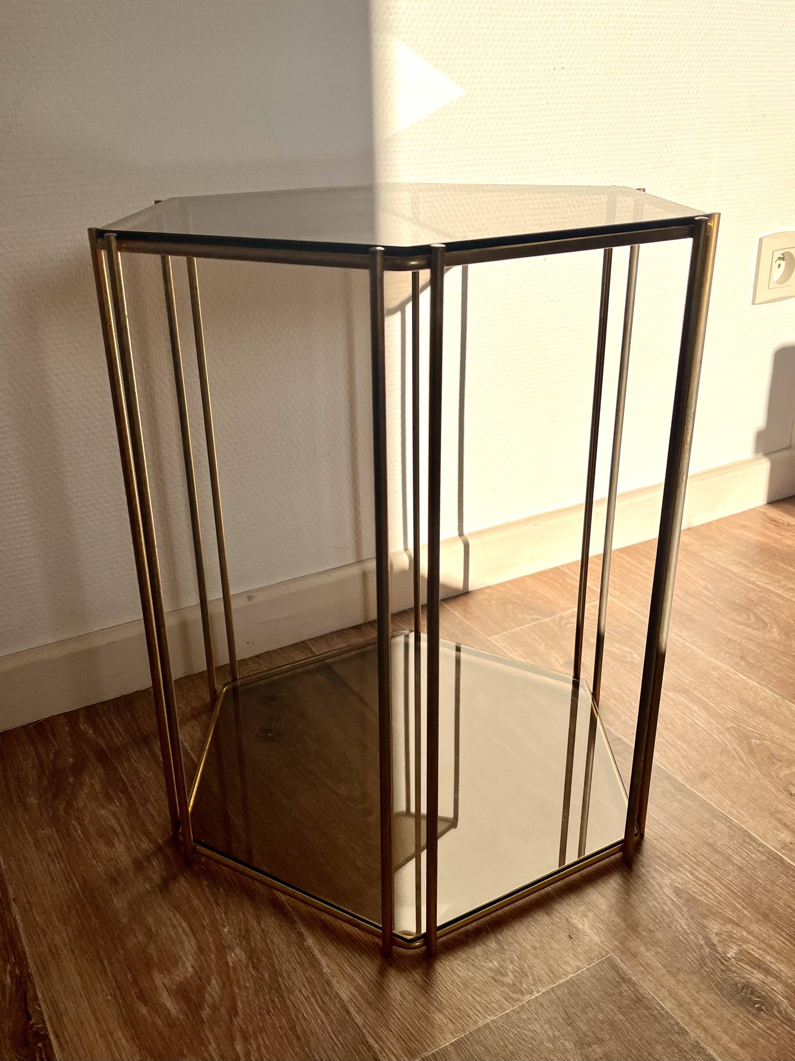 Brass and smoked glass console from the 70s